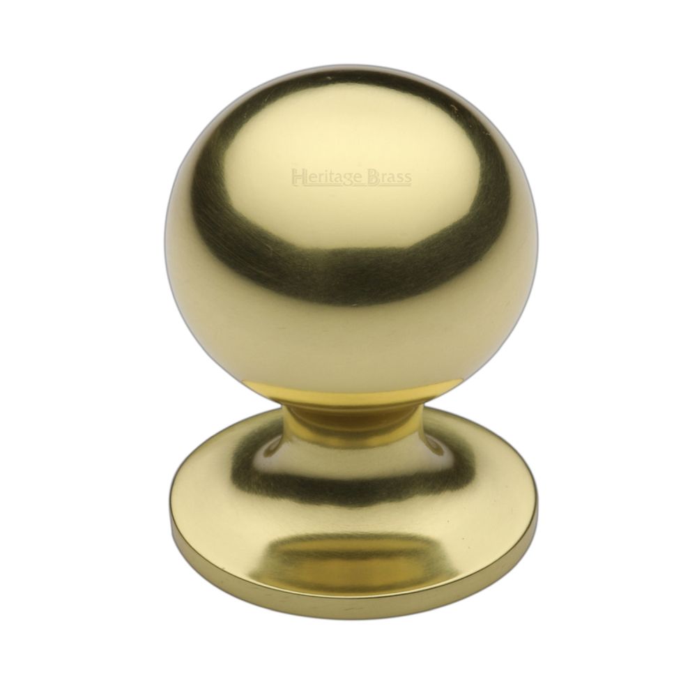 This is an image of a Heritage Brass - Cabinet Knob Ball Design 32mm Polished Brass Finish, c8321-32-pb that is available to order from T.H Wiggans Ironmongery in Kendal.