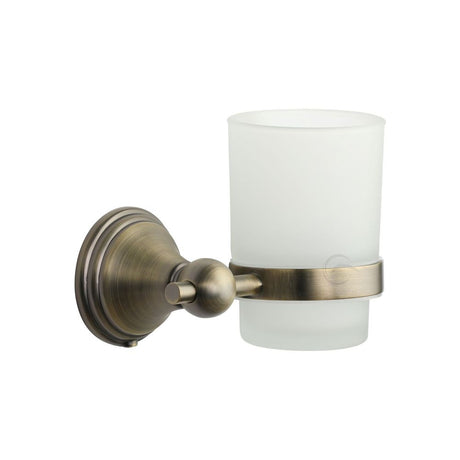 This is an image of a M.Marcus - Single tumbler holder with frosted glass Matt Antique Finish, cam-tumbler-ma that is available to order from T.H Wiggans Ironmongery in Kendal.