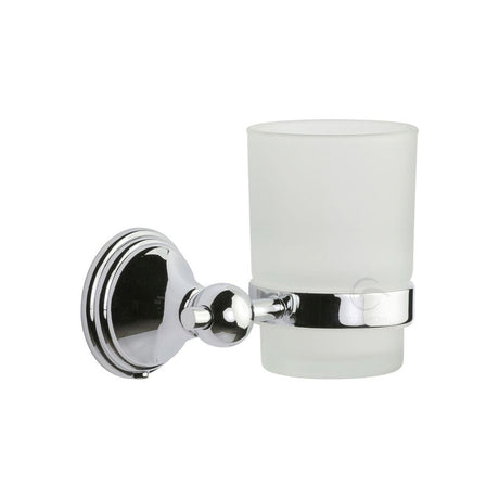 This is an image of a M.Marcus - Single tumbler holder with frosted glass Polished Chrome Finish, cam-tumbler-pc that is available to order from T.H Wiggans Ironmongery in Kendal.