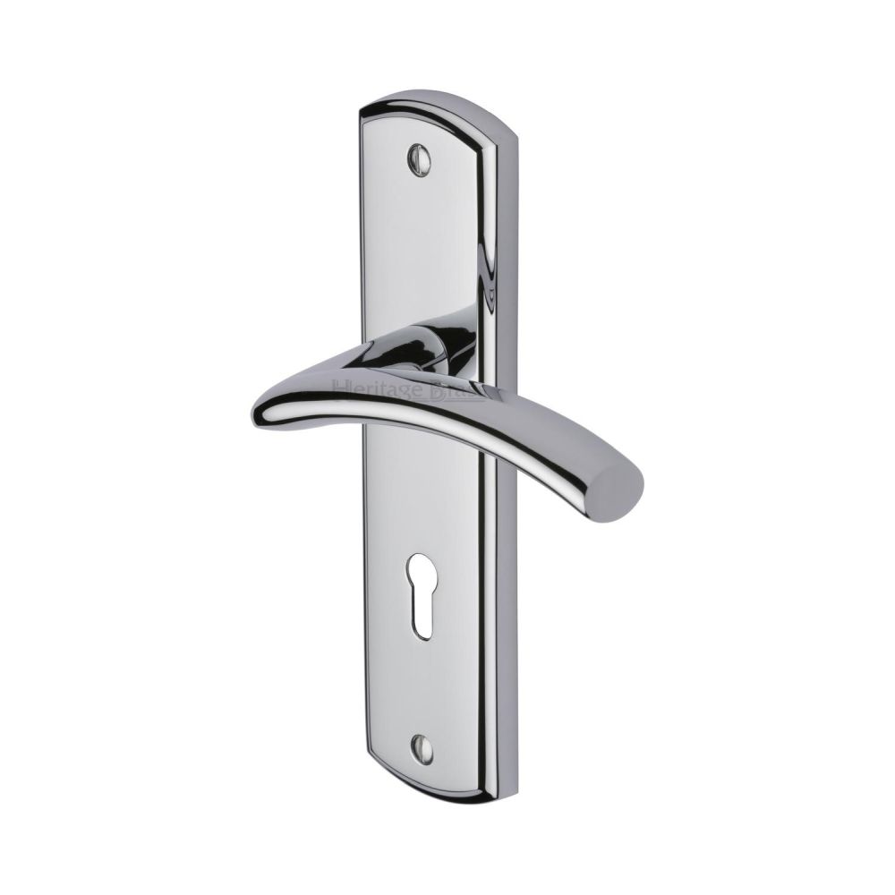 This is an image of a Heritage Brass - Door Handle Lever Lock Centaur Design Polished Chrome Finish, cen1000-pc that is available to order from T.H Wiggans Ironmongery in Kendal.