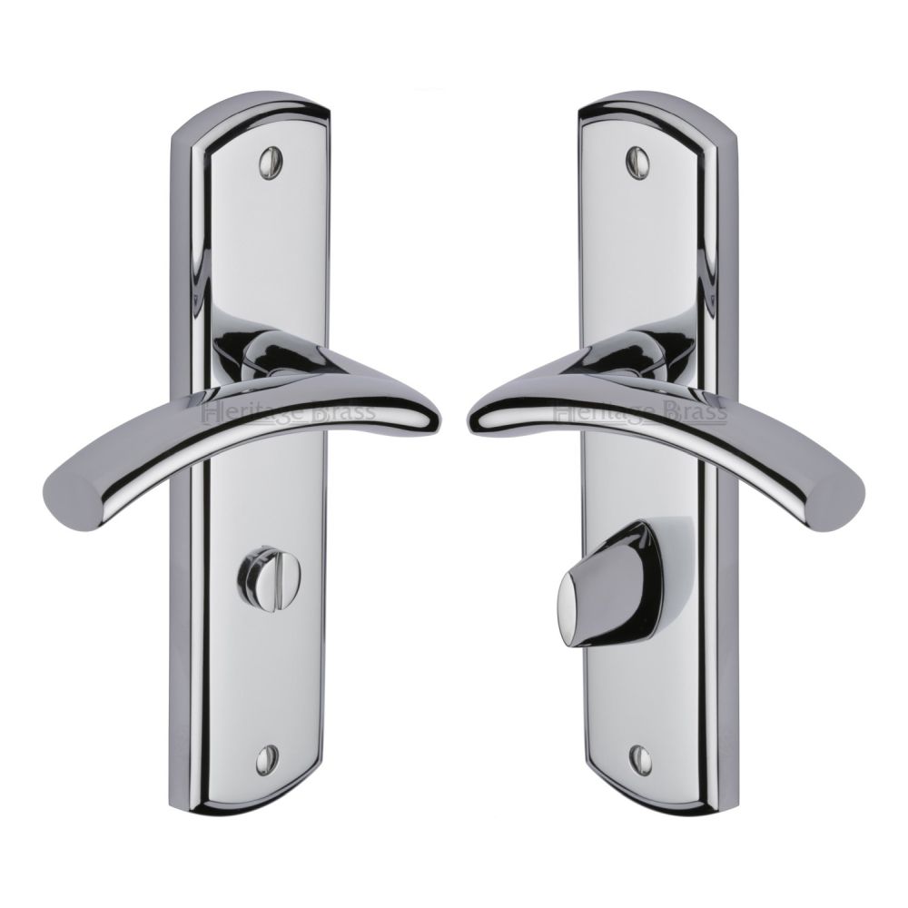 This is an image of a Heritage Brass - Door Handle for Bathroom Centaur Design Polished Chrome Finish, cen1030-pc that is available to order from T.H Wiggans Ironmongery in Kendal.