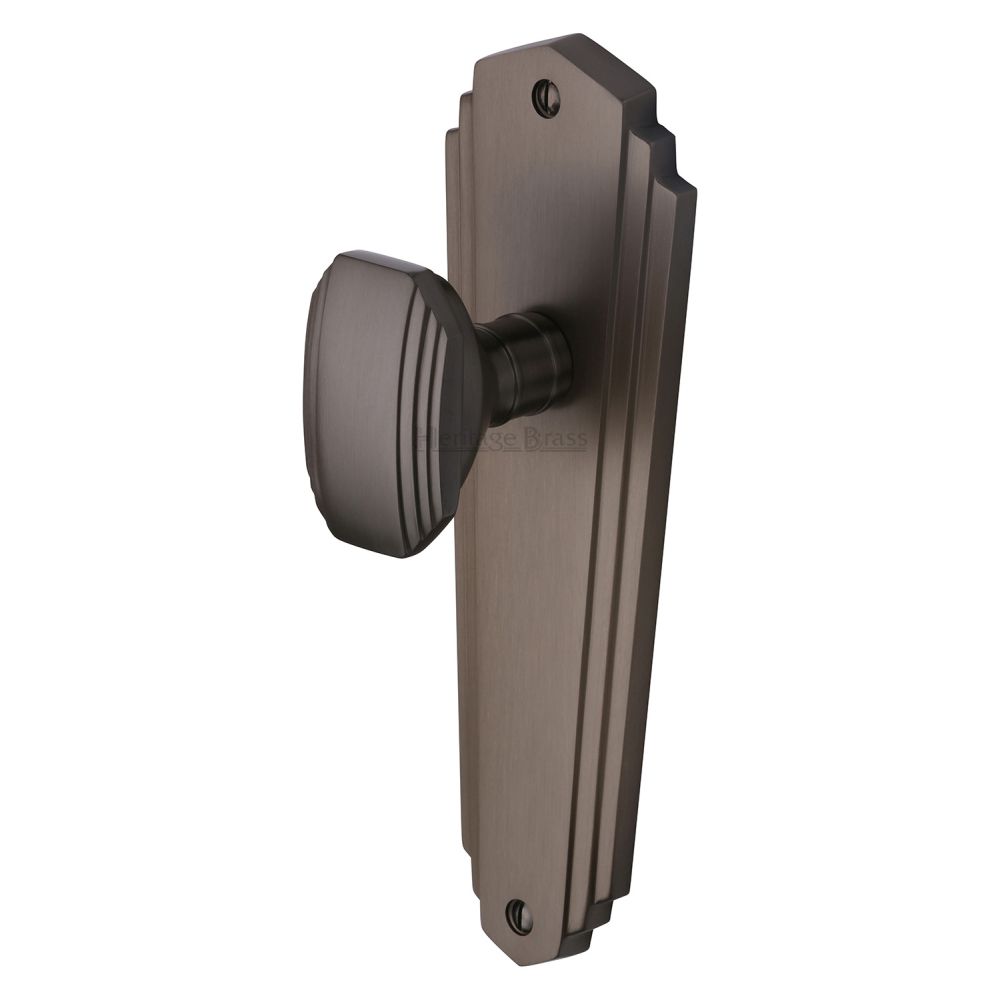 This is an image of a Heritage Brass - Mortice Knob on Latch Plate Charlston Design Matt Bronze Finish, cha1910-mb that is available to order from T.H Wiggans Ironmongery in Kendal.