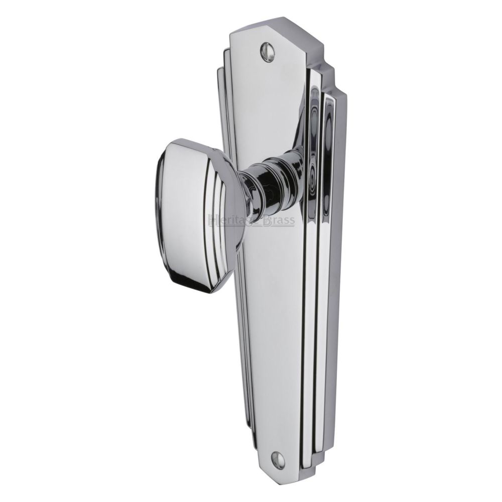 This is an image of a Heritage Brass - Mortice Knob on Latch Plate Charlston Design Polished Chrome Finish, cha1910-pc that is available to order from T.H Wiggans Ironmongery in Kendal.