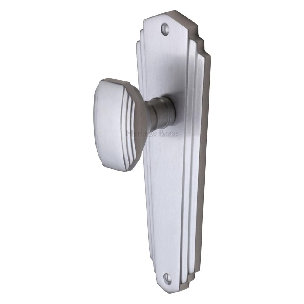 This is an image of a Heritage Brass - Mortice Knob on Latch Plate Charlston Design Satin Chrome Finish, cha1910-sc that is available to order from T.H Wiggans Ironmongery in Kendal.