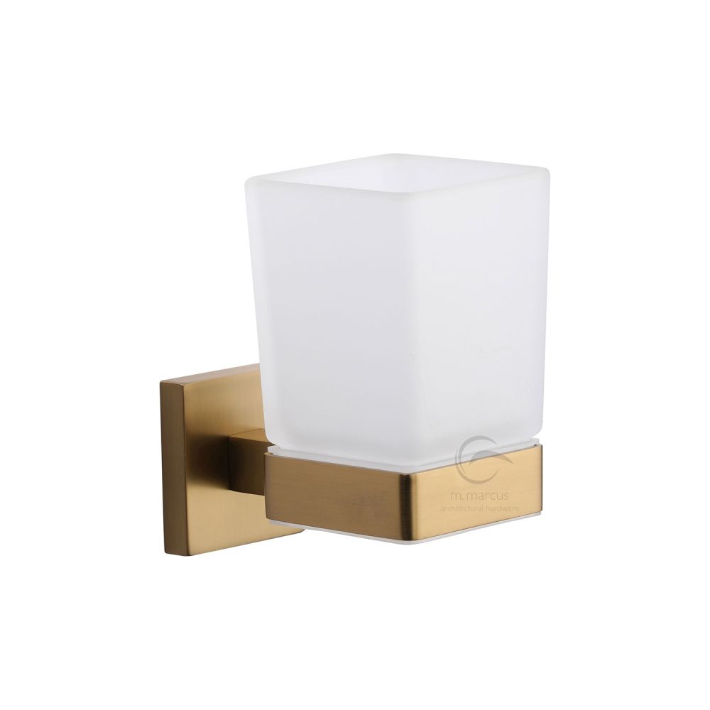 This is an image of a M.Marcus - Single tumbler holder with glass Satin Brass Finish, che-tumbler-sb that is available to order from T.H Wiggans Ironmongery in Kendal.