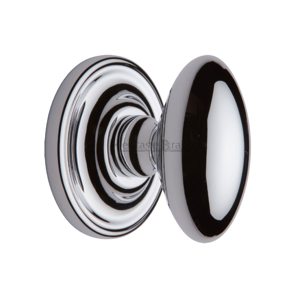 This is an image of a Heritage Brass - Mortice Knob on Rose Chelsea Design Polished Chrome Finish, che7373-pc that is available to order from T.H Wiggans Ironmongery in Kendal.