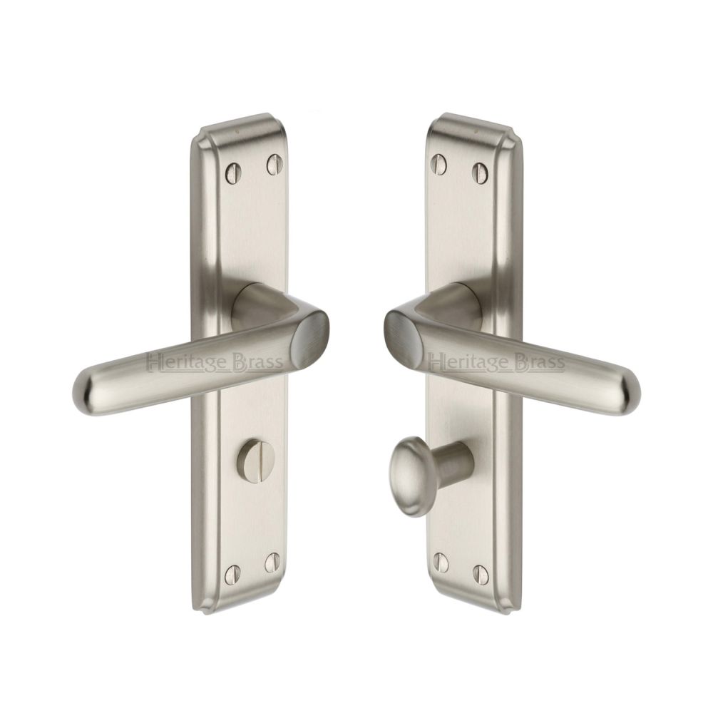This is an image of a Heritage Brass - Door Handle for Bathroom Deco Design Satin Nickel Finish, dec3030-sn that is available to order from T.H Wiggans Ironmongery in Kendal.