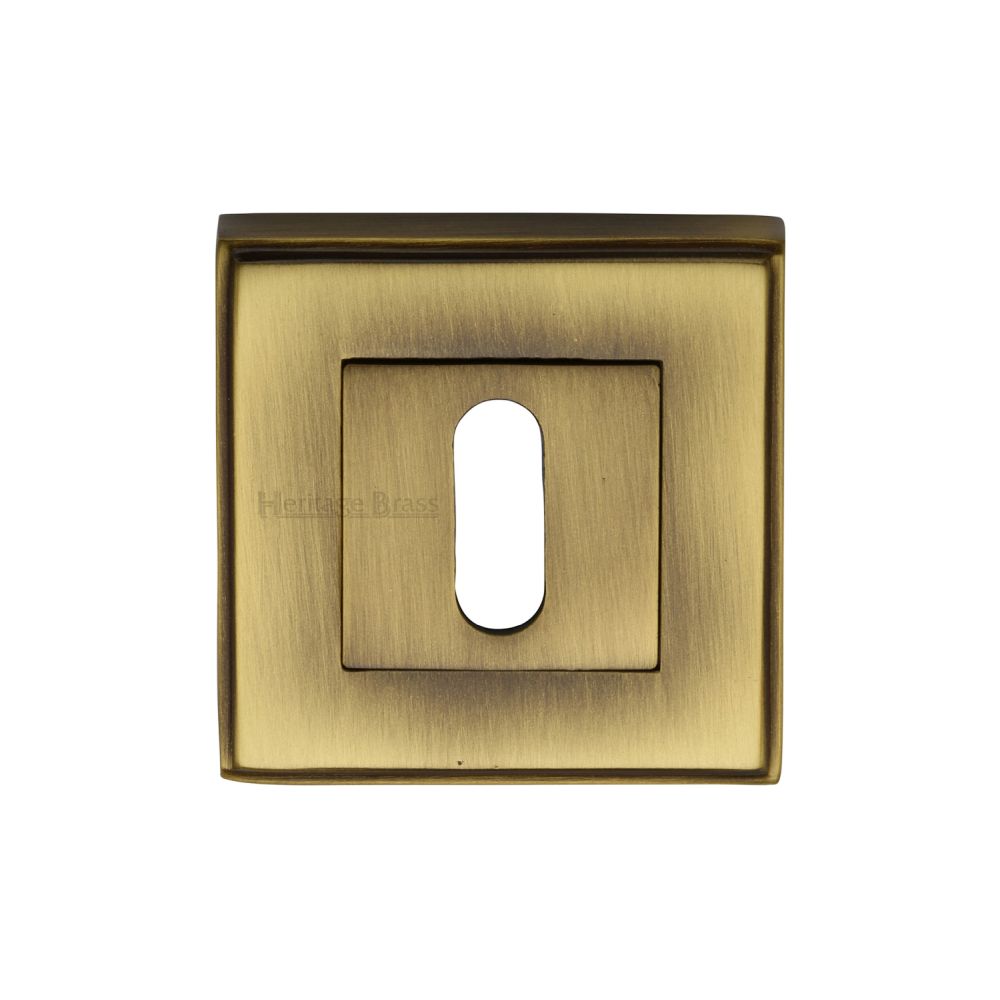 This is an image of a Heritage Brass - Key Escutcheon Square Antique Brass Finish, dec7000-at that is available to order from T.H Wiggans Ironmongery in Kendal.