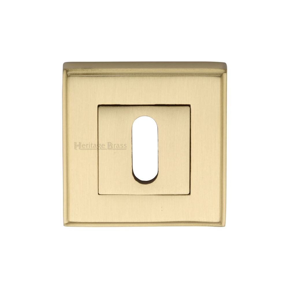This is an image of a Heritage Brass - Key Escutcheon Square Satin Brass Finish, dec7000-sb that is available to order from T.H Wiggans Ironmongery in Kendal.