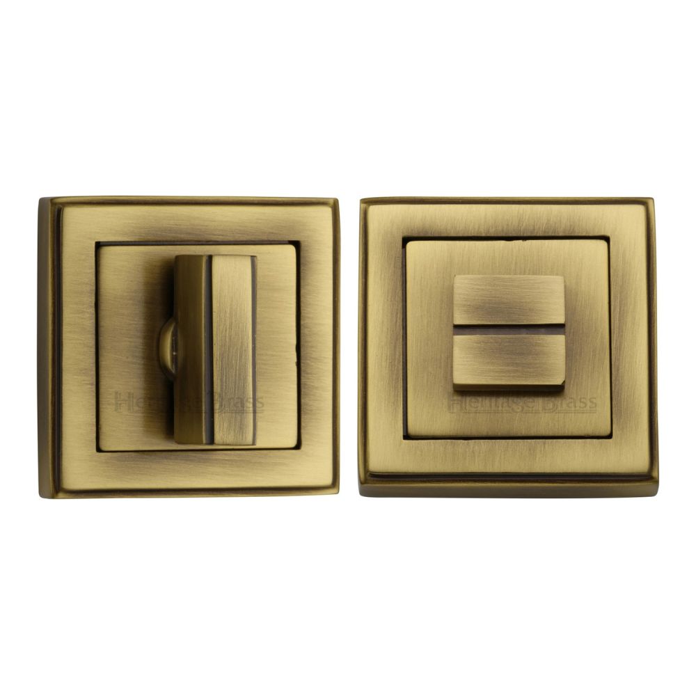 This is an image of a Heritage Brass - Square Thumbturn & Emergency Release with stepped edge Antique Bra, dec7030-at that is available to order from T.H Wiggans Ironmongery in Kendal.