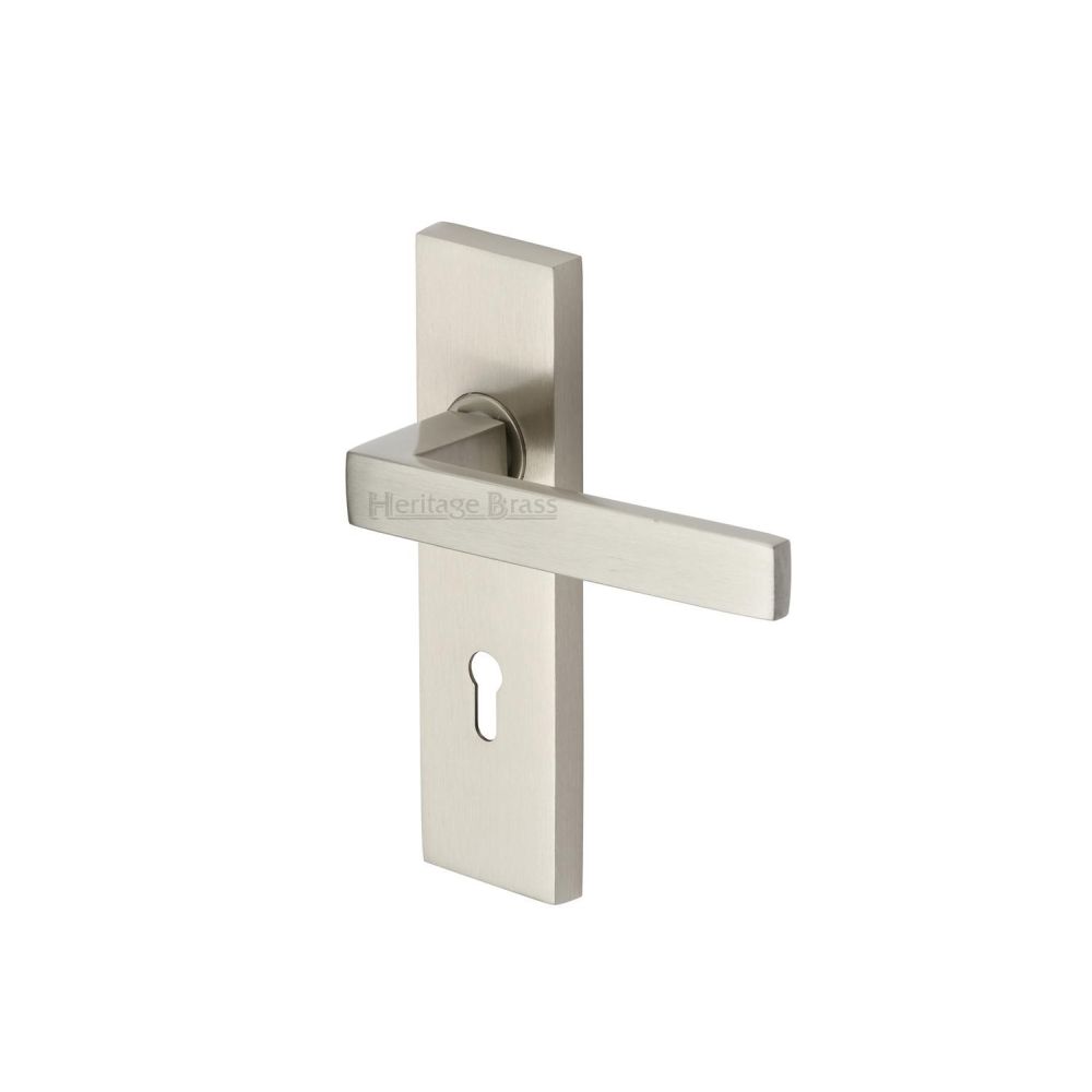 This is an image of a Heritage Brass - Door Handle Lever Lock Delta Design Satin Nickel Finish, del6000-sn that is available to order from T.H Wiggans Ironmongery in Kendal.