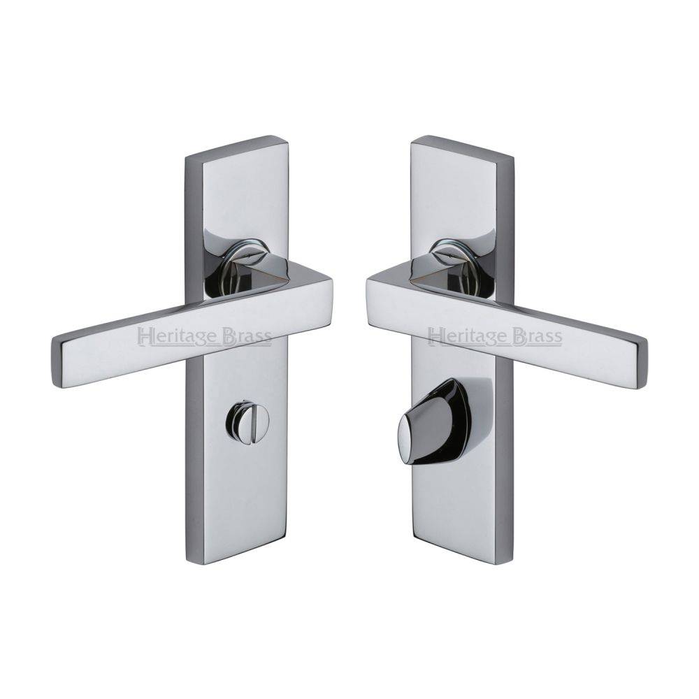 This is an image of a Heritage Brass - Door Handle for Bathroom Delta Design Polished Chrome Finish, del6030-pc that is available to order from T.H Wiggans Ironmongery in Kendal.
