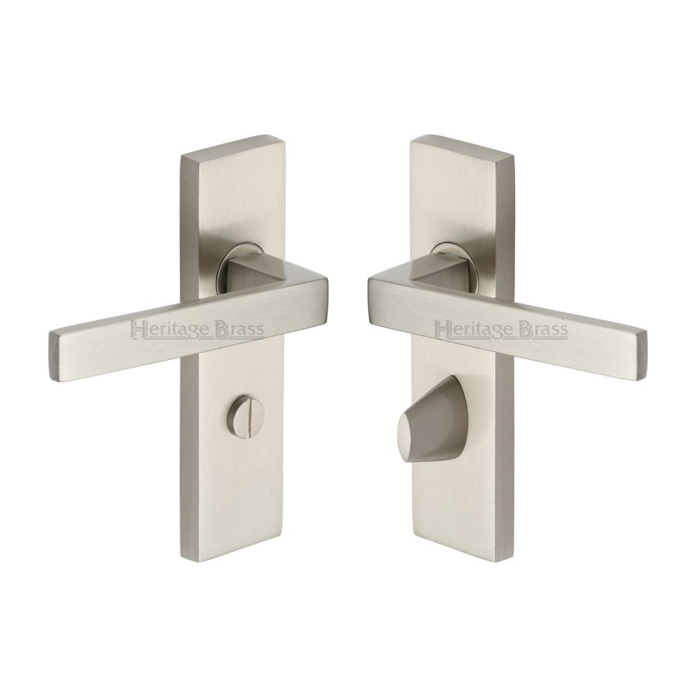 This is an image of a Heritage Brass - Door Handle for Bathroom Delta Design Satin Nickel Finish, del6030-sn that is available to order from T.H Wiggans Ironmongery in Kendal.