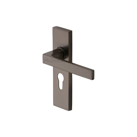 This is an image of a Heritage Brass - Door Handle for Euro Profile Plate Delta Design Matt Bronze finish, del6048-mb that is available to order from T.H Wiggans Ironmongery in Kendal.