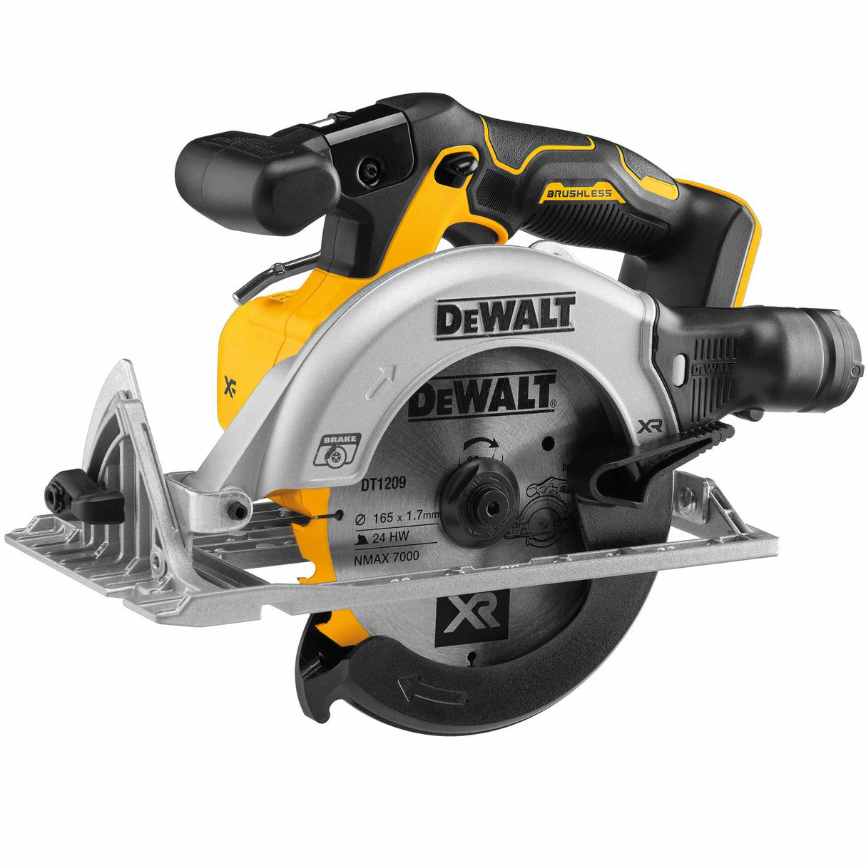 This is an image of  DEWALT DCS565N 18v Brushless 165mm Circular Saw BODY ONLY  available to order from T.H. Wiggans Ironmongery in Kendal.