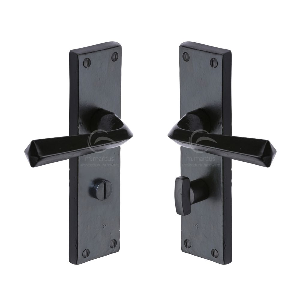 This is an image of a M.Marcus - Black Iron Rustic Door Handle Bathroom Set Bridgnorth Design, fb2530 that is available to order from T.H Wiggans Ironmongery in Kendal.