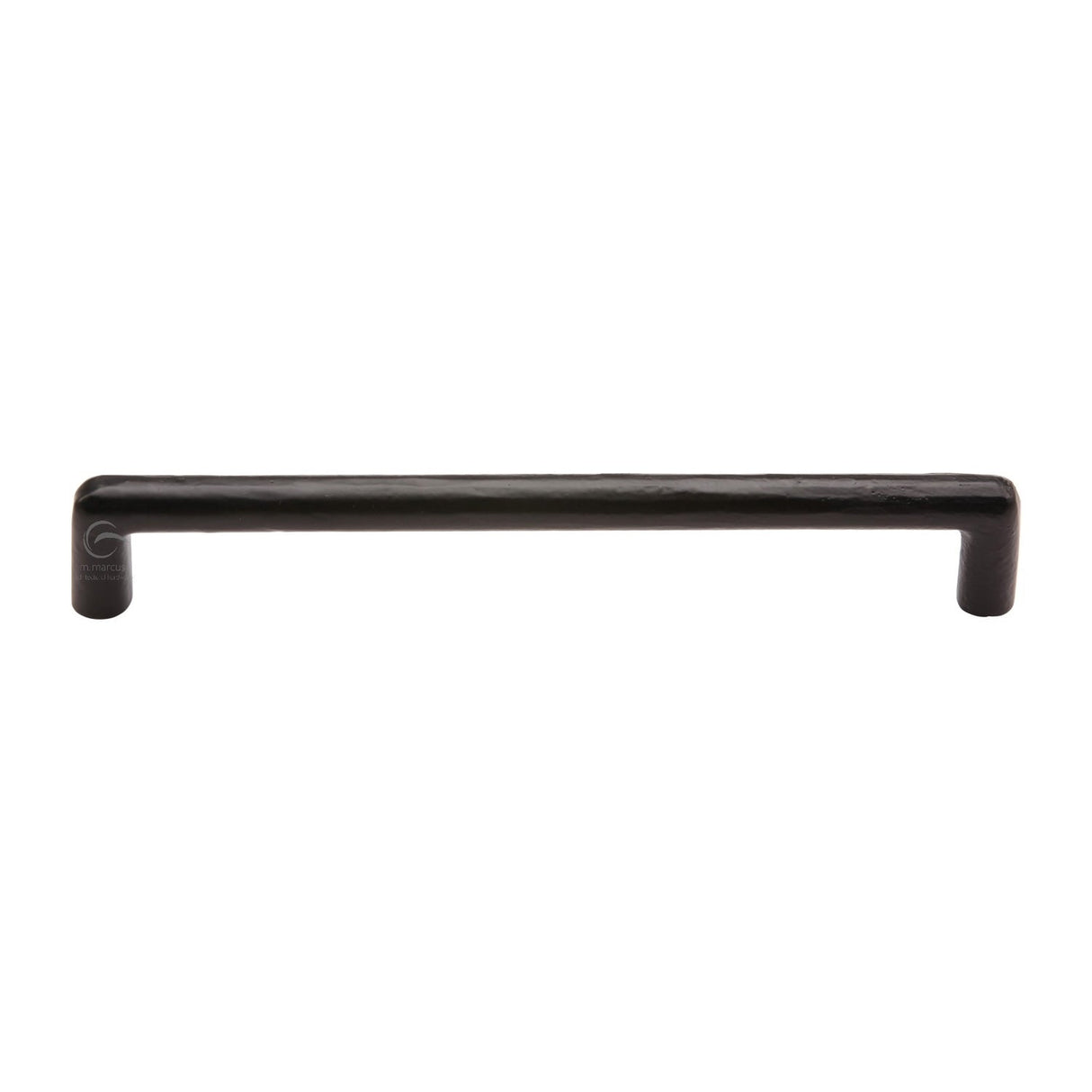 This is an image of a M.Marcus - Matt Black Rustic Iron Cabinet Pull Round Design 203mm CTC, fb331-203 that is available to order from T.H Wiggans Ironmongery in Kendal.