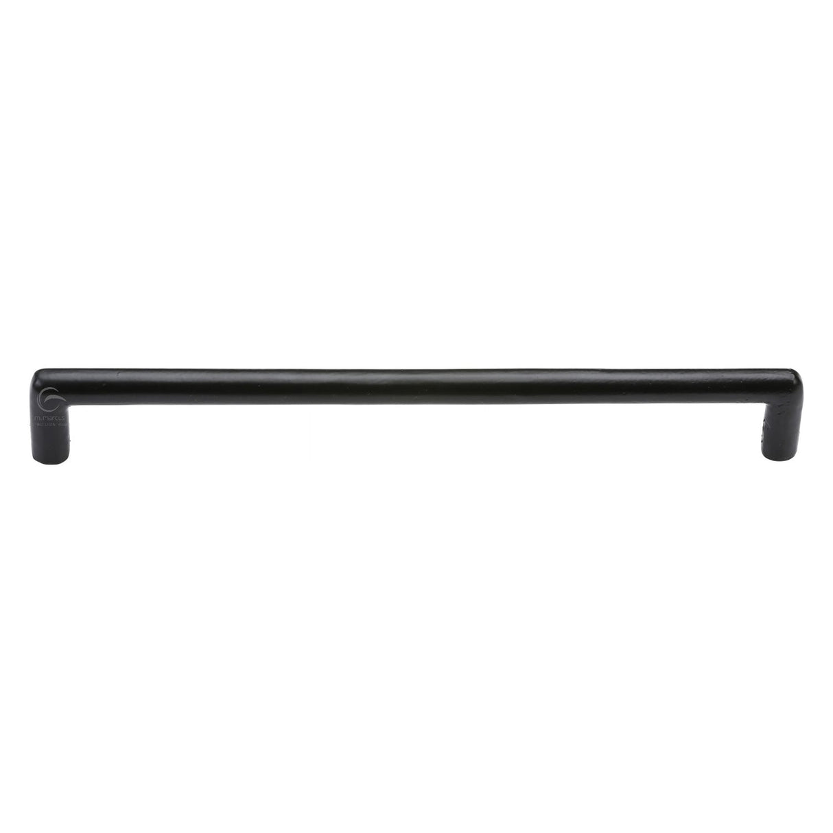 This is an image of a M.Marcus - Matt Black Rustic Iron Cabinet Pull Round Design 254mm CTC, fb331-254 that is available to order from T.H Wiggans Ironmongery in Kendal.