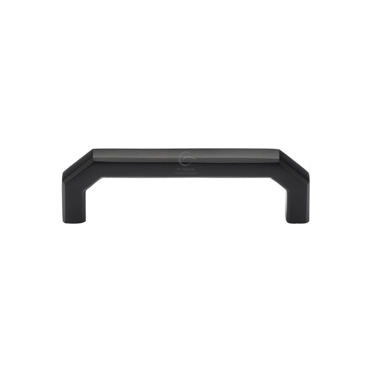 This is an image of a M.Marcus - Matt Black Rustic Iron Cabinet Pull Angular Design 96mm CTC, fb3465-96 that is available to order from T.H Wiggans Ironmongery in Kendal.
