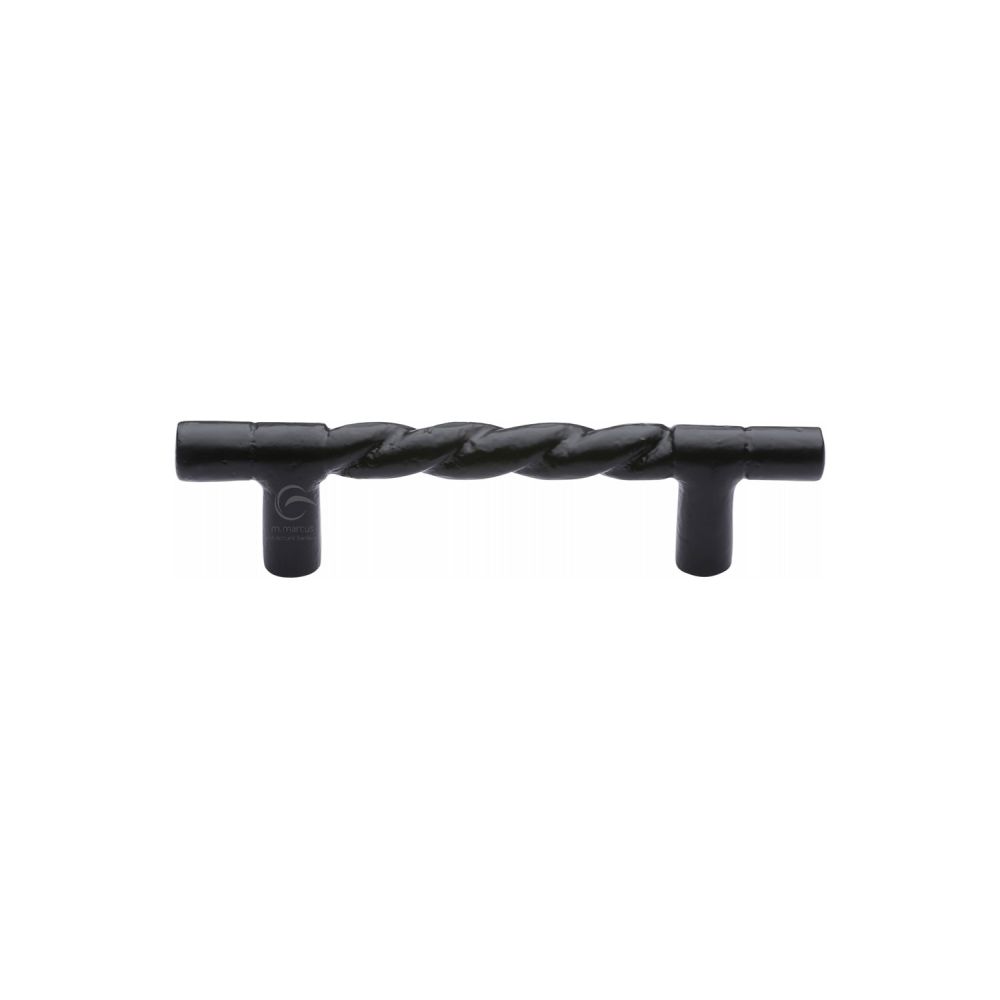 This is an image of a M.Marcus - Black Iron Rustic Cabinet Pull Rope Design 203mm, fb349-227 that is available to order from T.H Wiggans Ironmongery in Kendal.