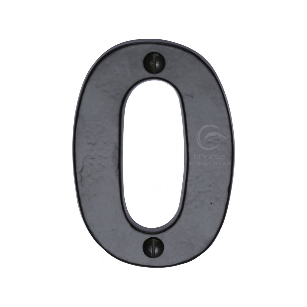 This is an image of a M.Marcus - Black Iron Rustic Numeral 0 Face Fix 76mm (3"), fb351-0 that is available to order from T.H Wiggans Ironmongery in Kendal.