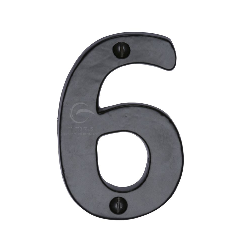 This is an image of a M.Marcus - Black Iron Rustic Numeral 6 Face Fix 76mm (3"), fb351-6 that is available to order from T.H Wiggans Ironmongery in Kendal.
