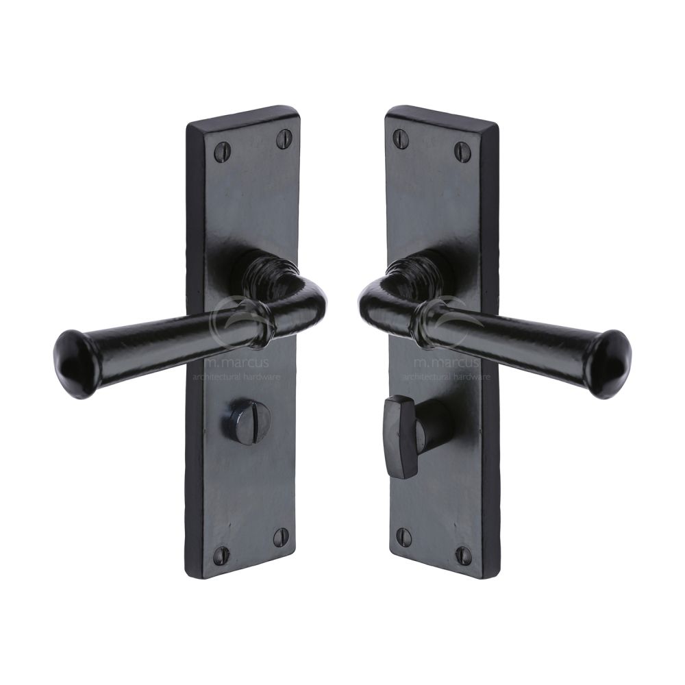 This is an image of a M.Marcus - Black Iron Rustic Door Handle Bathroom Set Ashfield Design, fb3730 that is available to order from T.H Wiggans Ironmongery in Kendal.