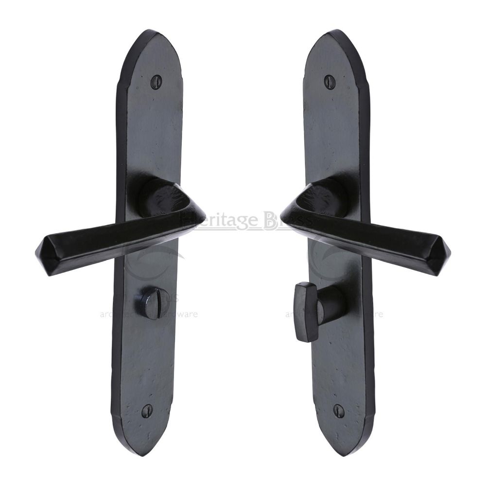 This is an image of a M.Marcus - Black Iron Rustic Door Handle Bathroom Set Grafton Design, fb4430 that is available to order from T.H Wiggans Ironmongery in Kendal.