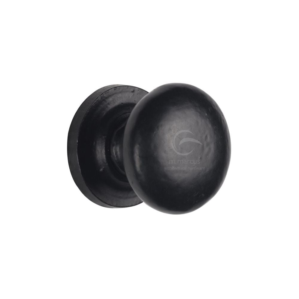 This is an image of a M.Marcus - Black Iron Rustic Cabinet Knob on Round Plate Round Design 25mm, fb613-25 that is available to order from T.H Wiggans Ironmongery in Kendal.