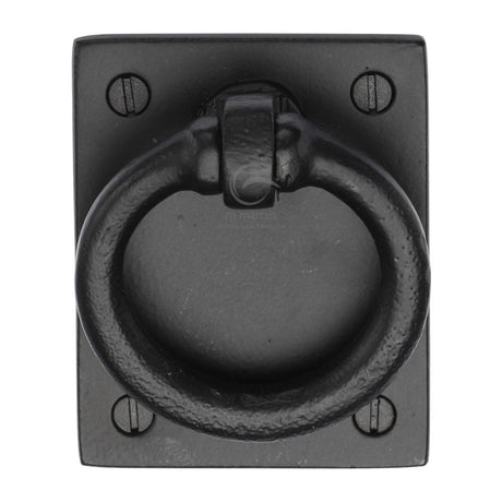 This is an image of a M.Marcus - Black Iron Rustic Ring Drop Pull on Plate, fb6367 that is available to order from T.H Wiggans Ironmongery in Kendal.