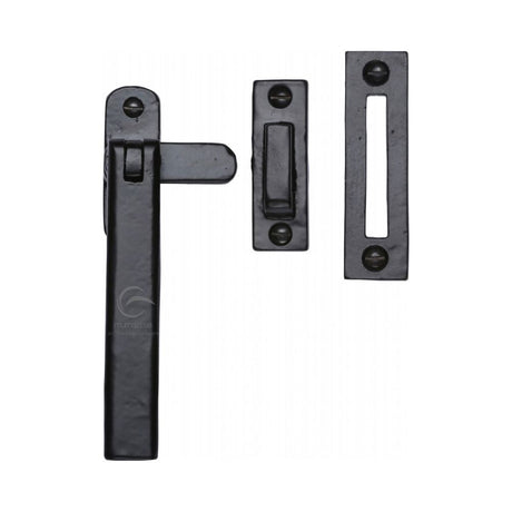 This is an image of a M.Marcus - Black Iron Rustic Casement Window Fastener, fb682-mp-hp that is available to order from T.H Wiggans Ironmongery in Kendal.