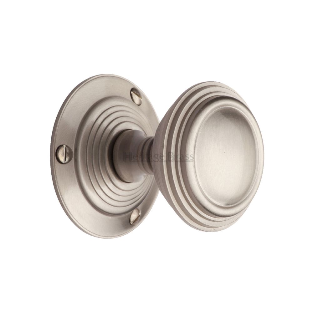 This is an image of a Heritage Brass - Mortice Knob on Rose Goodrich Design Satin Nickel Finish, goo986-sn that is available to order from T.H Wiggans Ironmongery in Kendal.