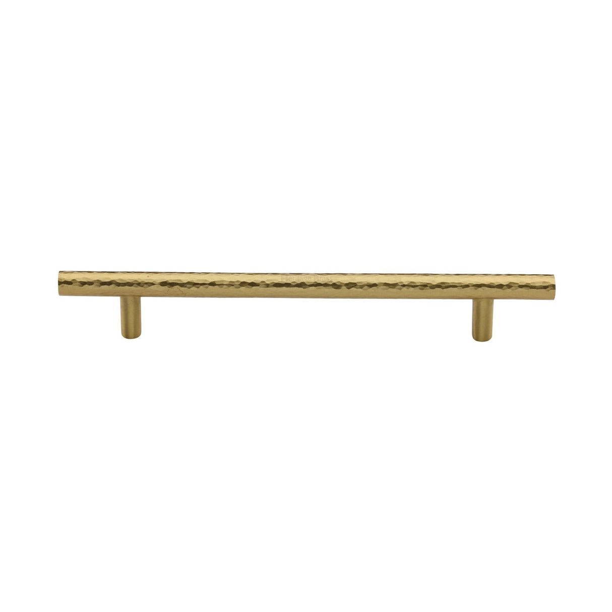 This is an image of a Heritage Brass - Cabinet Pull T-Bar Hammered Design 160mm CTC Satin Brass Finish, ham0361-160-sb that is available to order from T.H Wiggans Ironmongery in Kendal.