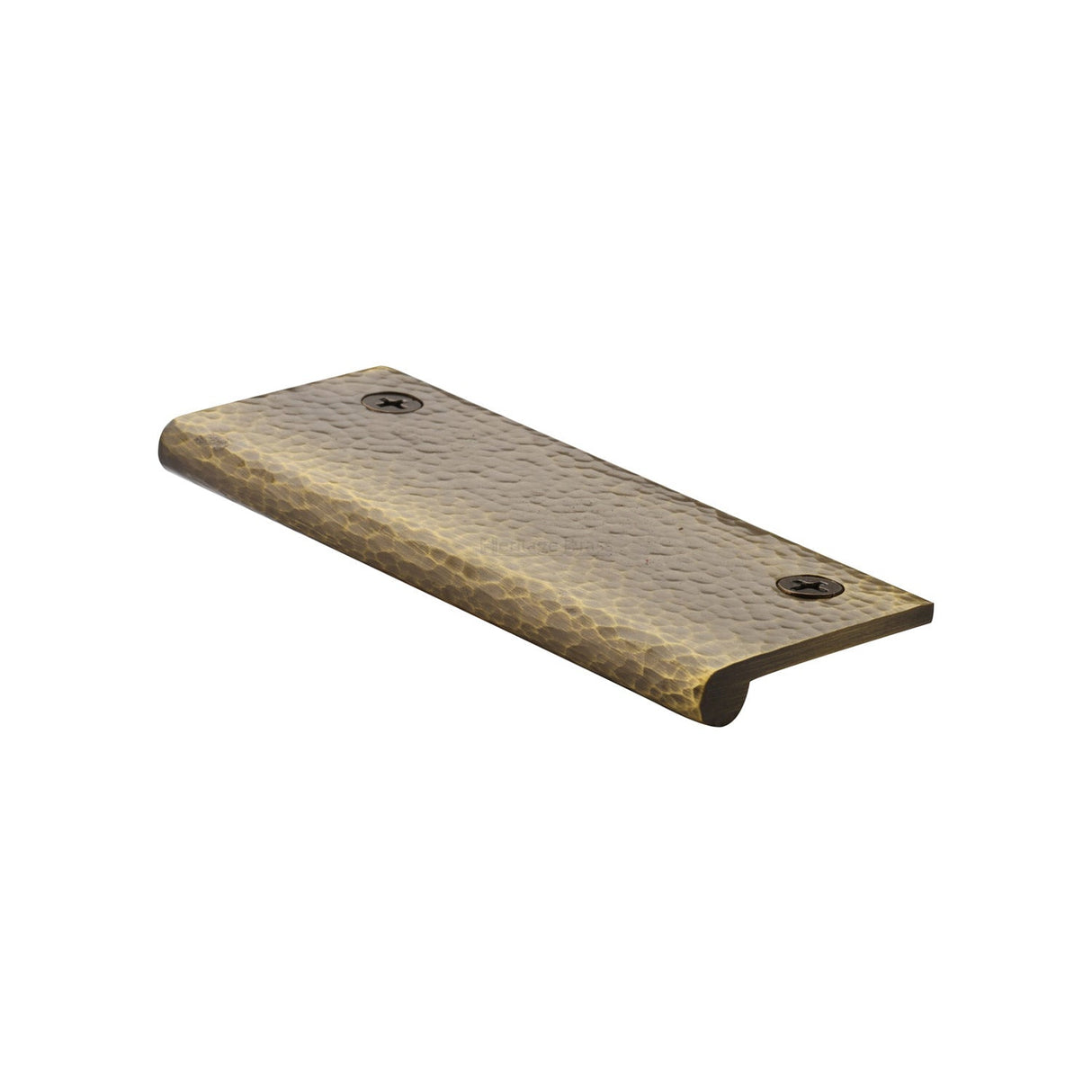 This is an image of a Heritage Brass - Hammered EP Edge Pull Cabinet Handle 100mm Antique Brass finish, ham100-38-at that is available to order from T.H Wiggans Ironmongery in Kendal.