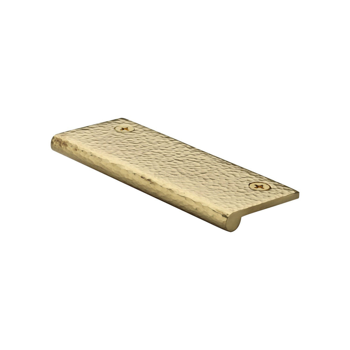 This is an image of a Heritage Brass - Hammered EP Edge Pull Cabinet Handle 100mm Polished Brass finish, ham100-38-pb that is available to order from T.H Wiggans Ironmongery in Kendal.
