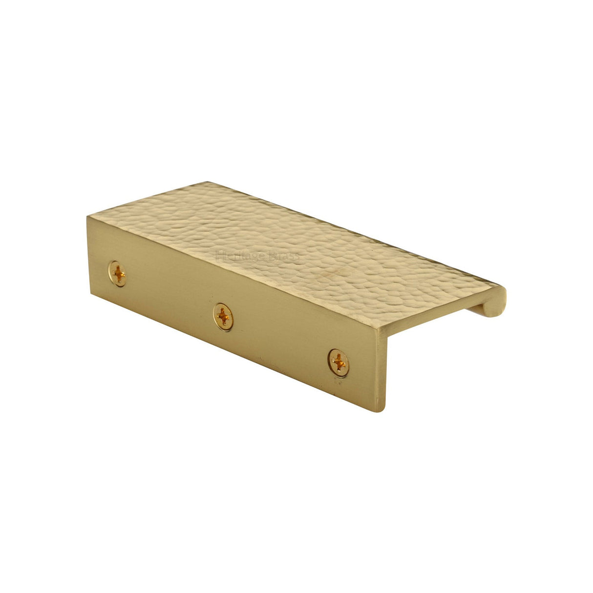 This is an image of a Heritage Brass - Hammered EPR Edge Pull Cabinet Handle 100mm Polished Brass finish, ham100-40-pb that is available to order from T.H Wiggans Ironmongery in Kendal.