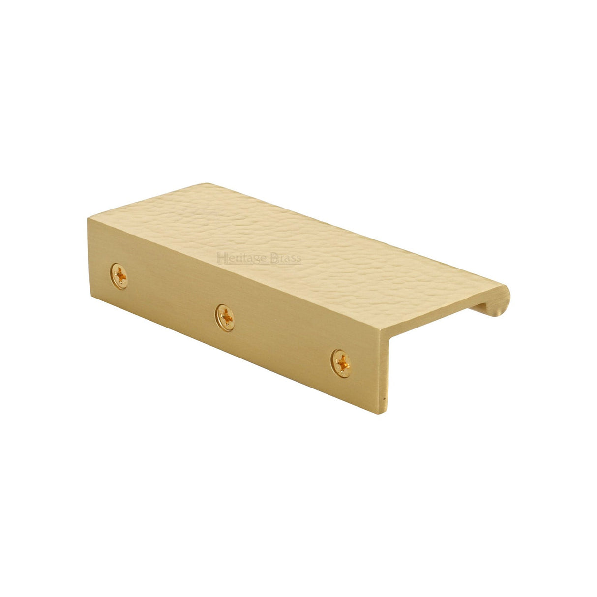 This is an image of a Heritage Brass - Hammered EPR Edge Pull Cabinet Handle 100mm Satin Brass finish, ham100-40-sb that is available to order from T.H Wiggans Ironmongery in Kendal.