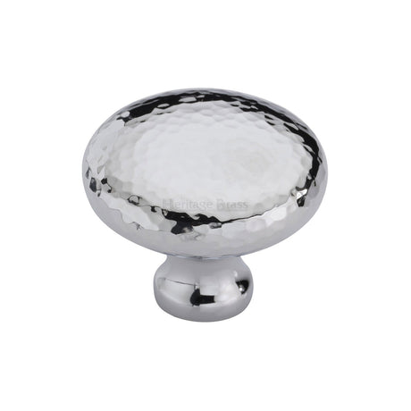 This is an image of a Heritage Brass - Cabinet Knob Victorian Round Hammered Design 38mm Polished Chrome finish, ham113-38-pc that is available to order from T.H Wiggans Ironmongery in Kendal.