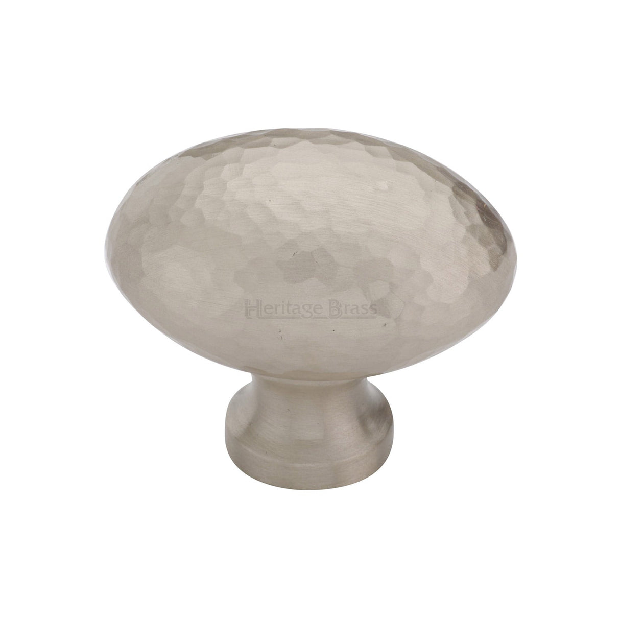 This is an image of a Heritage Brass - Cabinet Knob Victorian Oval Hammered Design 38mm Satin Nickel finish, ham114-38-sn that is available to order from T.H Wiggans Ironmongery in Kendal.