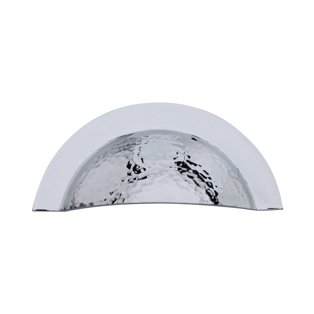 This is an image of a Heritage Brass - Drawer Cup Pull Crescent Hammered Design Polished Chrome finish, ham1730-pc that is available to order from T.H Wiggans Ironmongery in Kendal.