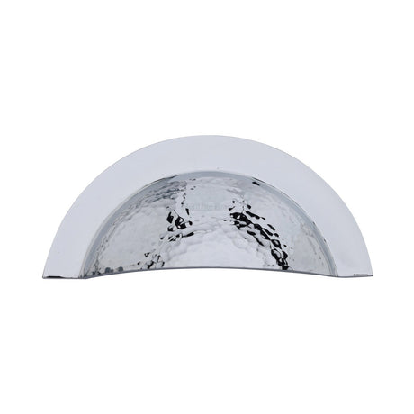 This is an image of a Heritage Brass - Drawer Cup Pull Crescent Hammered Design Polished Chrome finish, ham1730-pc that is available to order from T.H Wiggans Ironmongery in Kendal.