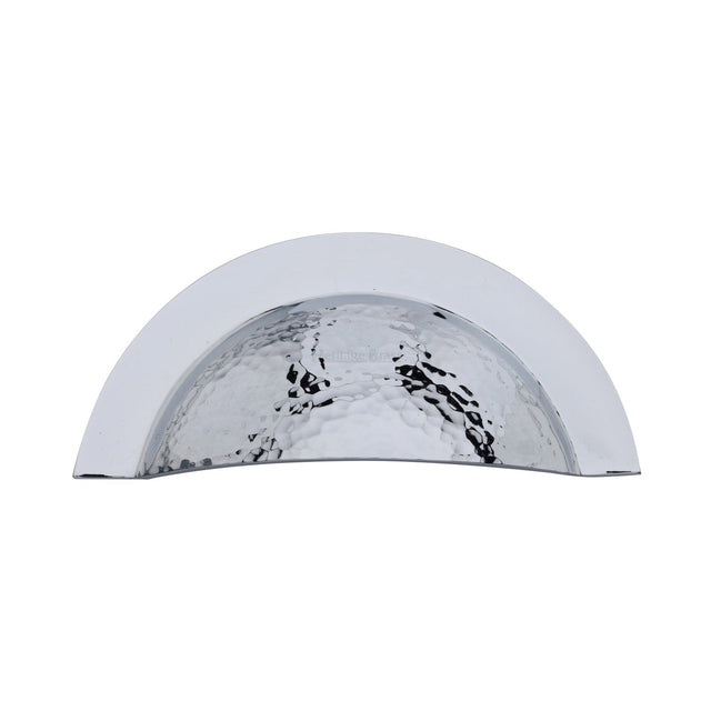 This is an image of a Heritage Brass - Drawer Cup Pull Crescent Hammered Design Polished Chrome finish, ham1730-pc that is available to order from T.H Wiggans Ironmongery in Kendal.