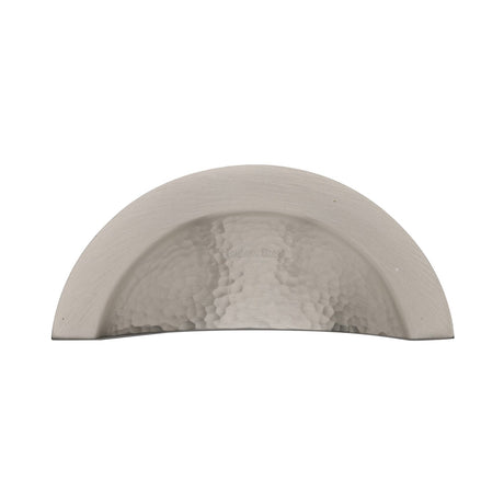 This is an image of a Heritage Brass - Drawer Cup Pull Crescent Hammered Design Satin Nickel finish, ham1730-sn that is available to order from T.H Wiggans Ironmongery in Kendal.