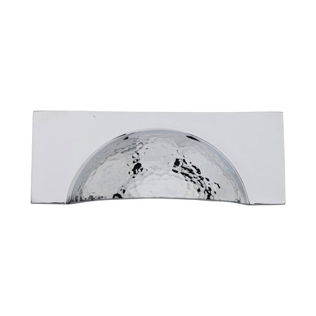 This is an image of a Heritage Brass - Drawer Cup Pull Hampshire Hammered Design 57mm CTC Polished Chrome Finish, ham2764-pc that is available to order from T.H Wiggans Ironmongery in Kendal.