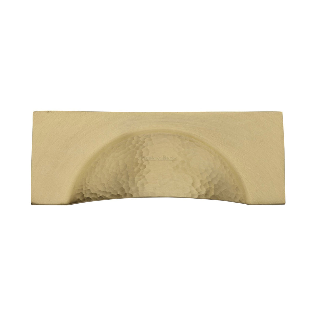 This is an image of a Heritage Brass - Drawer Cup Pull Hampshire Hammered Design 57mm CTC Satin Brass Finish, ham2764-sb that is available to order from T.H Wiggans Ironmongery in Kendal.