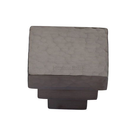 This is an image of a Heritage Brass - Cabinet Knob Square Stepped Hammered Design 32mm Matt Bronze finish, ham3672-32-mb that is available to order from T.H Wiggans Ironmongery in Kendal.