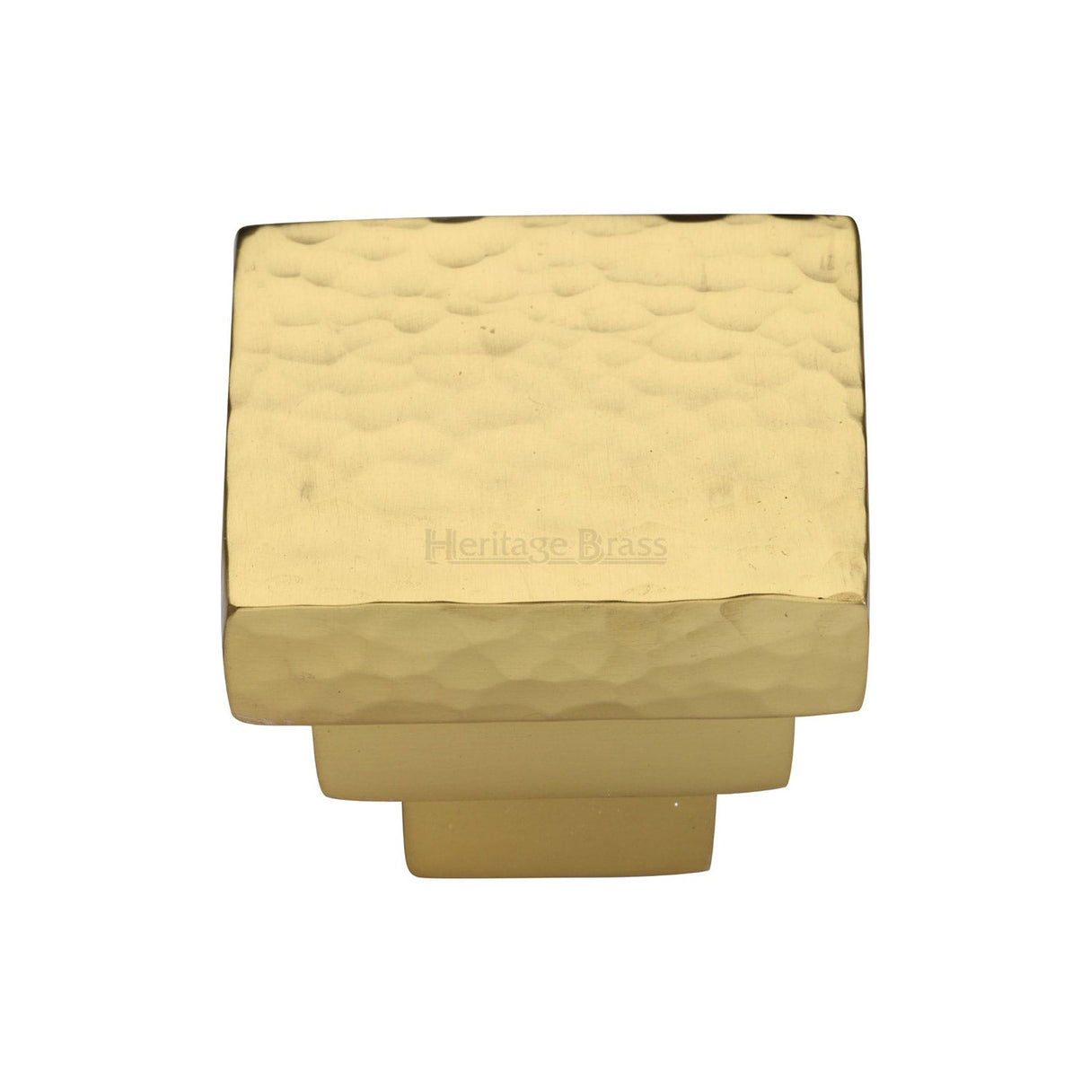 This is an image of a Heritage Brass - Cabinet Knob Square Stepped Hammered Design 32mm Polished Brass finish, ham3672-32-pb that is available to order from T.H Wiggans Ironmongery in Kendal.