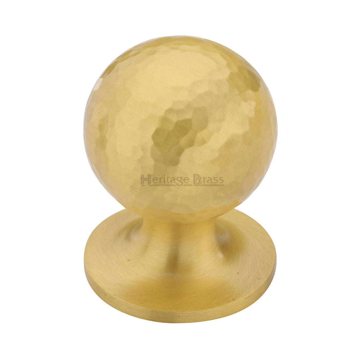 This is an image of a Heritage Brass - Cabinet Knob Ball Hammered Design 32mm Satin Brass finish, ham8321-32-sb that is available to order from T.H Wiggans Ironmongery in Kendal.