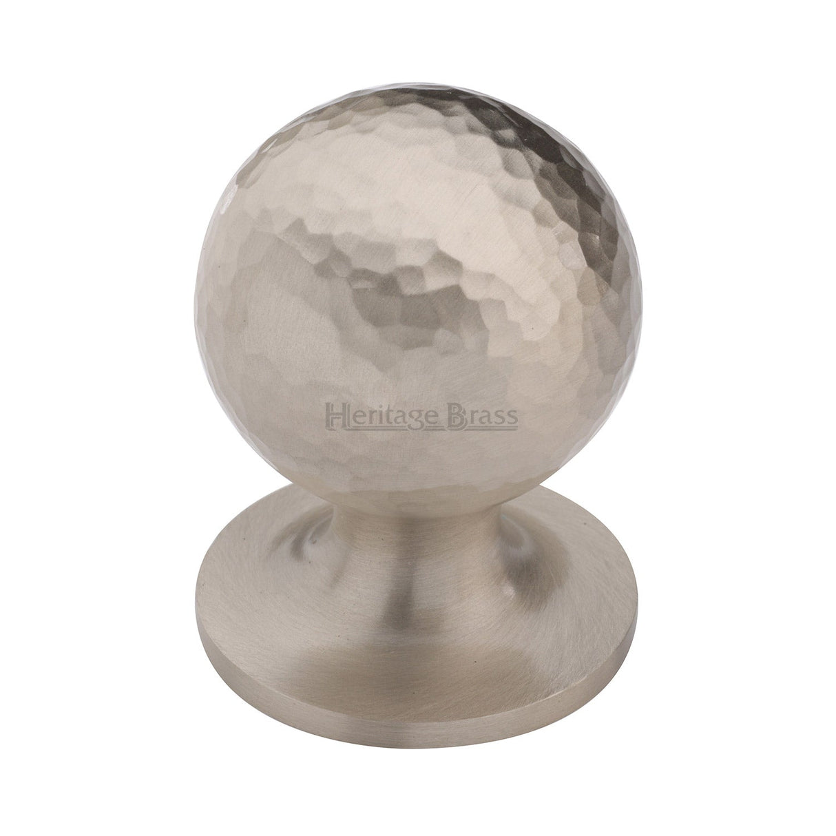 This is an image of a Heritage Brass - Cabinet Knob Ball Hammered Design 32mm Satin Nickel finish, ham8321-32-sn that is available to order from T.H Wiggans Ironmongery in Kendal.