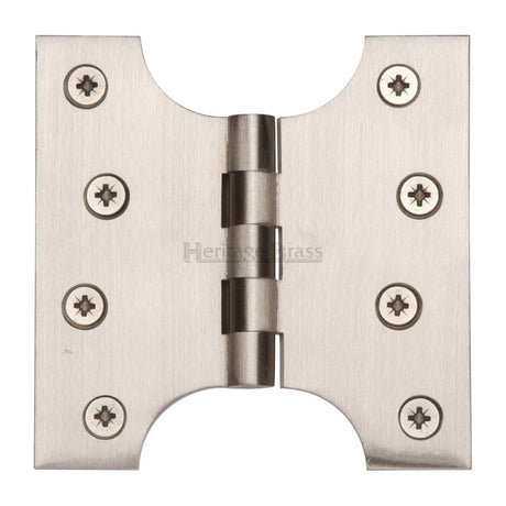 This is an image of a Heritage Brass - Parliament Hinge Brass 4" x 2" x 4" Satin Nickel Finish, hg99-385-sn that is available to order from T.H Wiggans Ironmongery in Kendal.